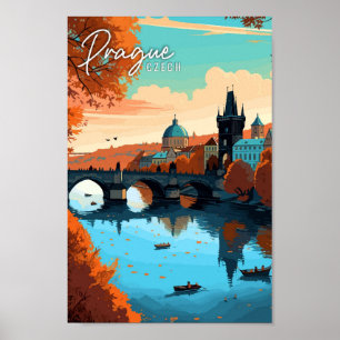 Poster Illustration de voyage vintage tchèque Prague