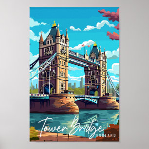Poster Illustration de voyage vintage Tower Bridge Englan