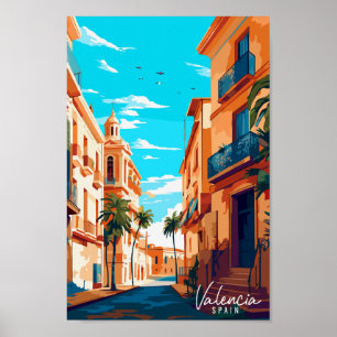 Poster Illustration de voyage vintage Valencia Espagne