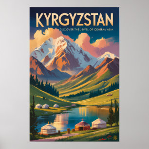 Poster Illustration de Yourte Kirghizistan Art de voyage