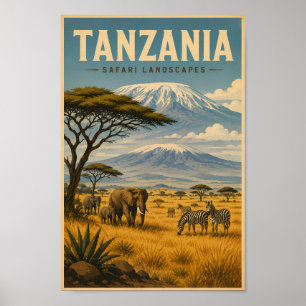 Poster Illustration de zèbre de safari en Tanzanie Art de