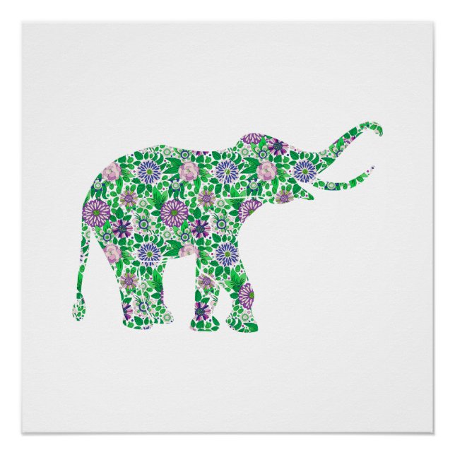 Poster Illustration d'éléphant mou et vert (Devant)