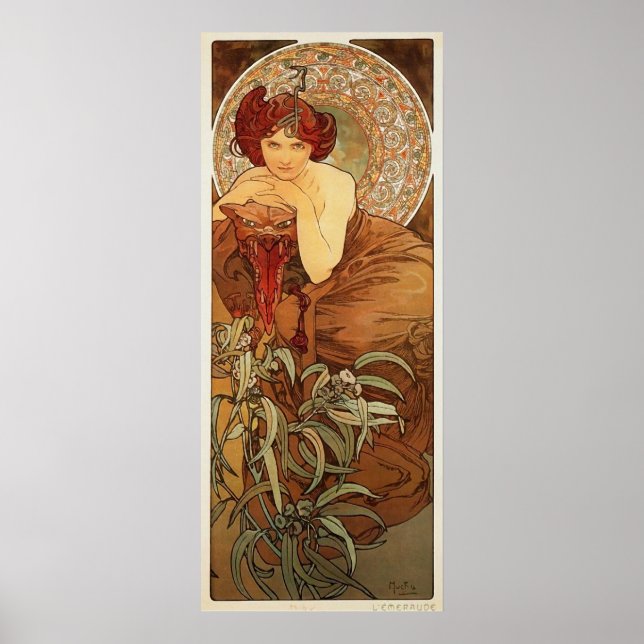 Poster Illustration d'émeraude par Alphonse Mucha (Devant)