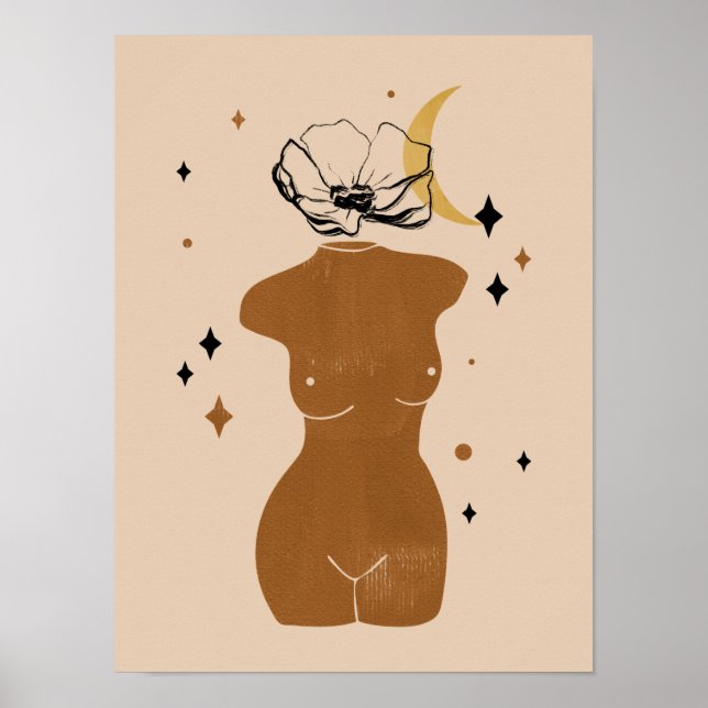 Poster Illustration des femmes Boho Abstraites, tons terr (Devant)