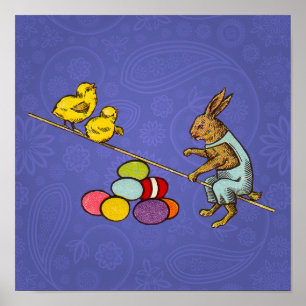 Poster Illustration des oeufs de poulets lapins de Pâques