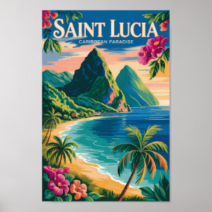 Poster Illustration des Pitons de Sainte-Lucie Art de voy