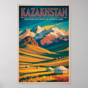 Poster Illustration des steppes du Kazakhstan Art de voya