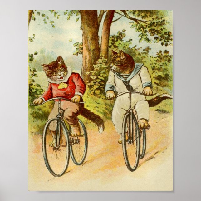 Poster Illustration des vélos d'équitation pour chats vin (Devant)