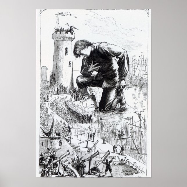 Poster Illustration des "voyages de Gulliver" (Devant)