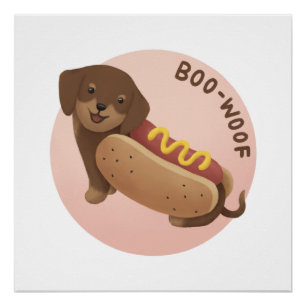 Poster Illustration d'Halloween : Boo-Woof (Dachshund)