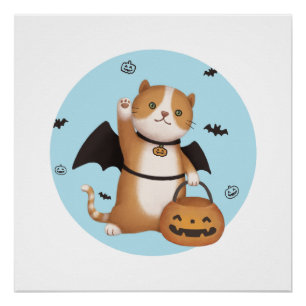 Poster Illustration d'Halloween : Chat de chaume