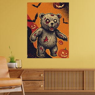 Poster Illustration d'Halloween d'ours en peluche effraya