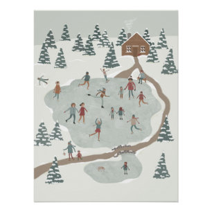 Poster Illustration d'hiver de la patinoire confortable