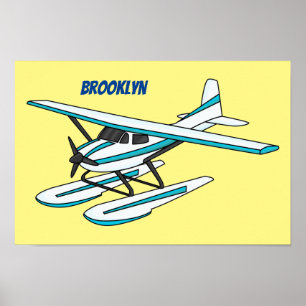 Poster Illustration d'hydravion bleu blanc