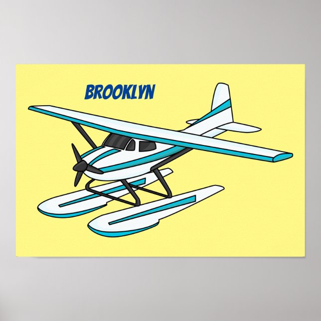 Poster Illustration d'hydravion bleu blanc (Devant)