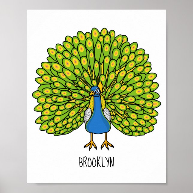 Poster Illustration d'oiseau de paon brillant (Devant)