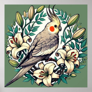 Poster Illustration d'oiseaux de Cockatiel