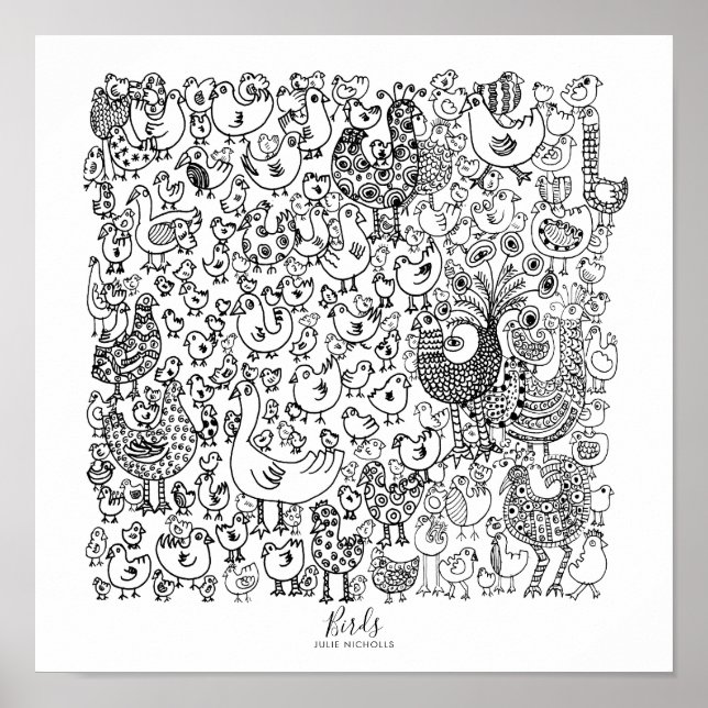 Poster Illustration d'oiseaux en noir et blanc (Devant)