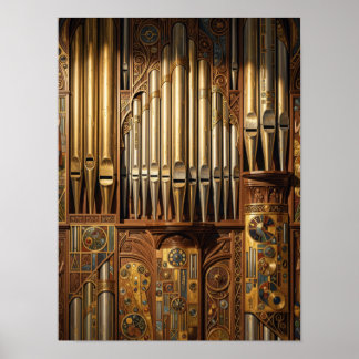Poster Illustration d'orgue à tuyaux Steampunk par l'IA
