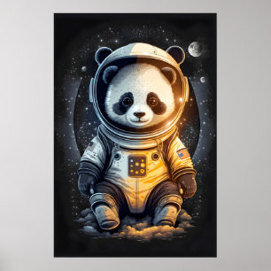 Poster Illustration d'ours panda astronaute