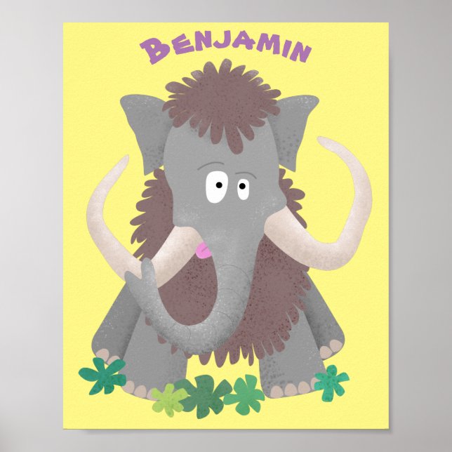 Poster Illustration drôle de mammouth laineux (Devant)