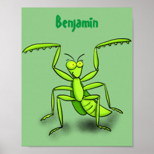 Poster Illustration drôle de mante verte en prière