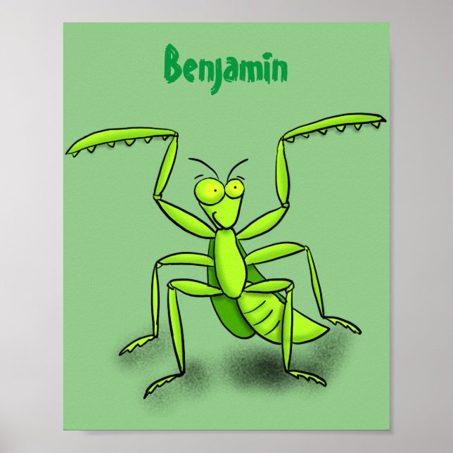 Poster Illustration drôle de mante verte en prière (Devant)