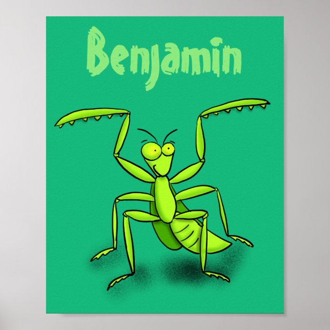 Poster Illustration drôle de mante verte en prière (Devant)
