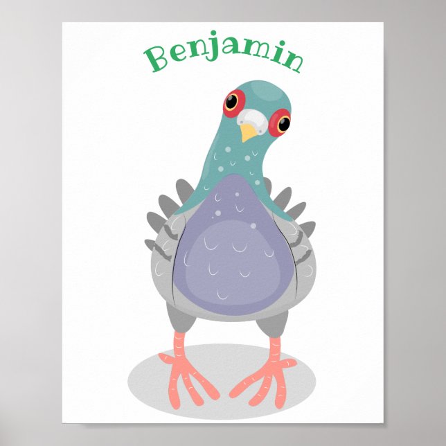 Poster Illustration drôle de pigeon curieux (Devant)