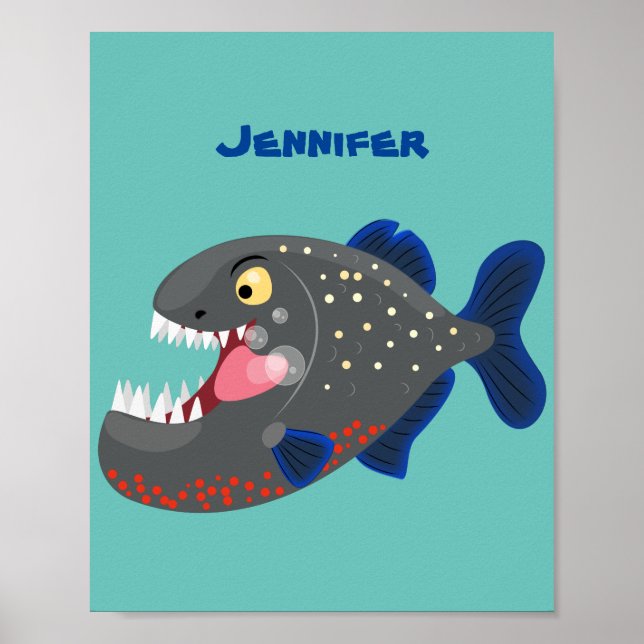Poster Illustration drôle de piranha affamée (Devant)