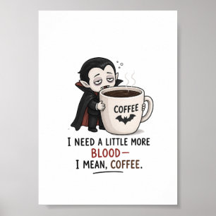Poster Illustration drôle de vampire café Halloween