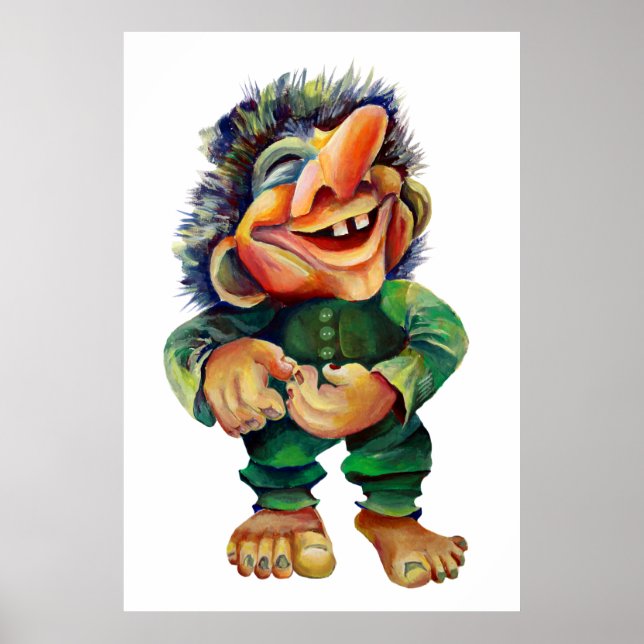 Poster Illustration drôle Norse Troll Aquarelle (Devant)