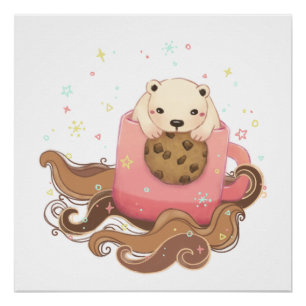 Poster Illustration du biscuit et du café de l'ours polai