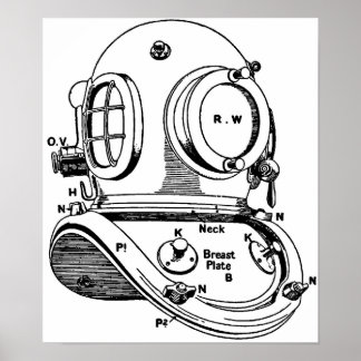 Poster Illustration du casque de plongée