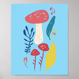 Poster Illustration du champignon mou (BLUE BKGRD) 8 x 10