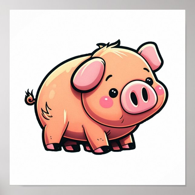 Poster Illustration du cochon de dessin (Devant)
