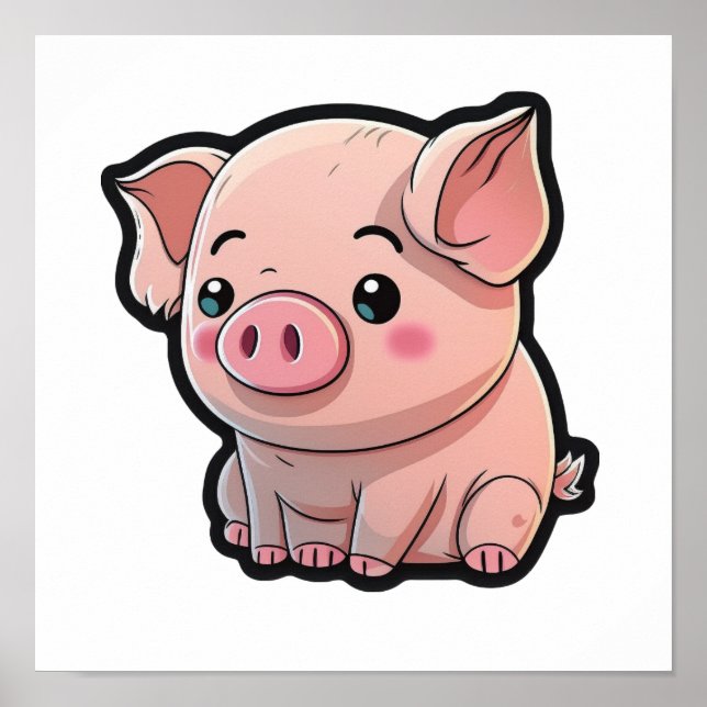 Poster Illustration du cochon de dessin (Devant)