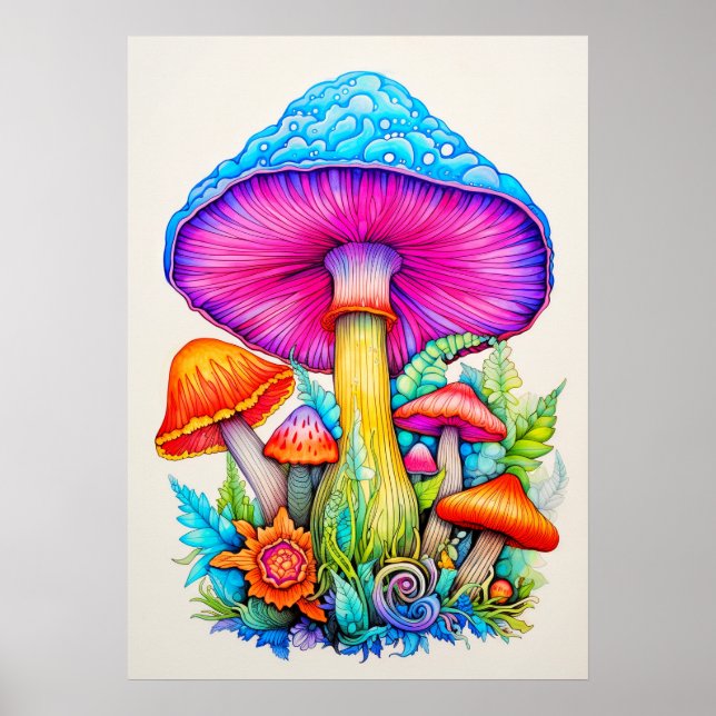 Poster Illustration du collage de champignons de la forêt (Devant)