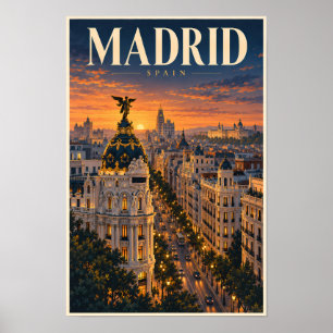 Poster Illustration du coucher de soleil à Madrid Espagne