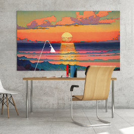 Poster Illustration du coucher de soleil de l'océan rétro