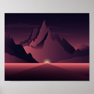 Poster Illustration du coucher de soleil sur une montagne