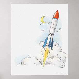 Poster Illustration du décollage d'une fusée