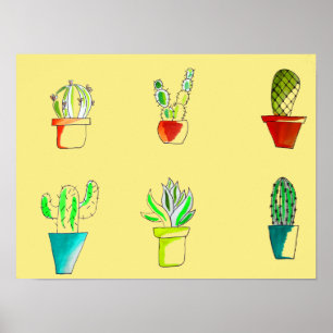 Poster Illustration du désert de cactus mignons