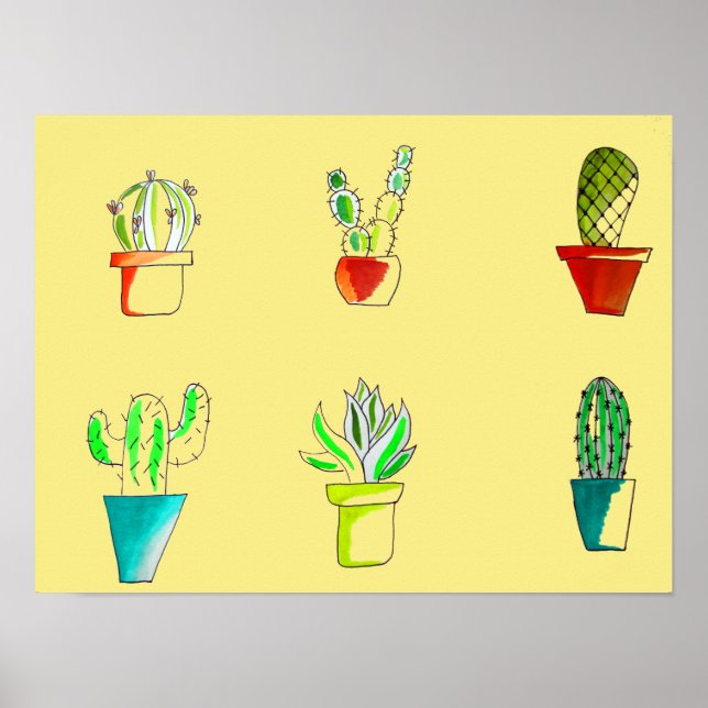 Poster Illustration du désert de cactus mignons (Devant)