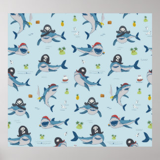 Poster Illustration du Doodle de requin pirate