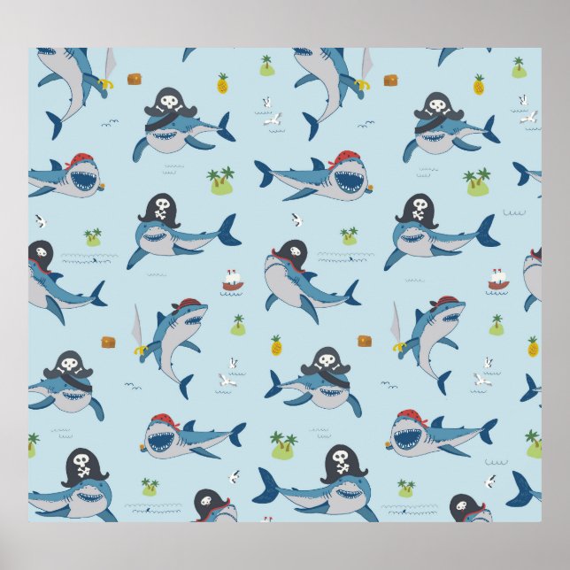 Poster Illustration du Doodle de requin pirate (Devant)