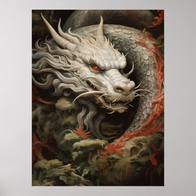Poster Illustration du dragon oriental argenté Imprimer/ (Devant)