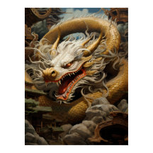 Illustration du dragon oriental jaune et blanc Imp
