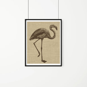 Poster Illustration du Flamant rose vintage sur Burlap