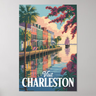 Poster Illustration du front de mer de Charleston en Caro